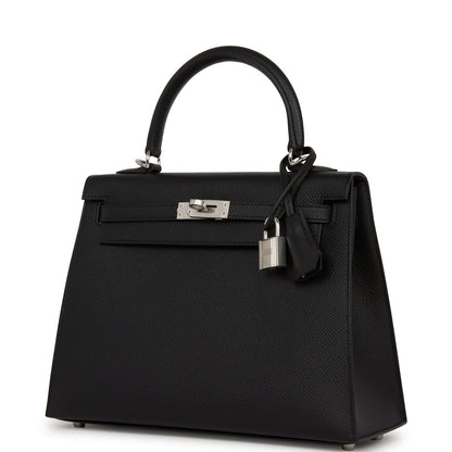 Hermes Kelly Sellier 25 Black Epsom Palladium Hardware