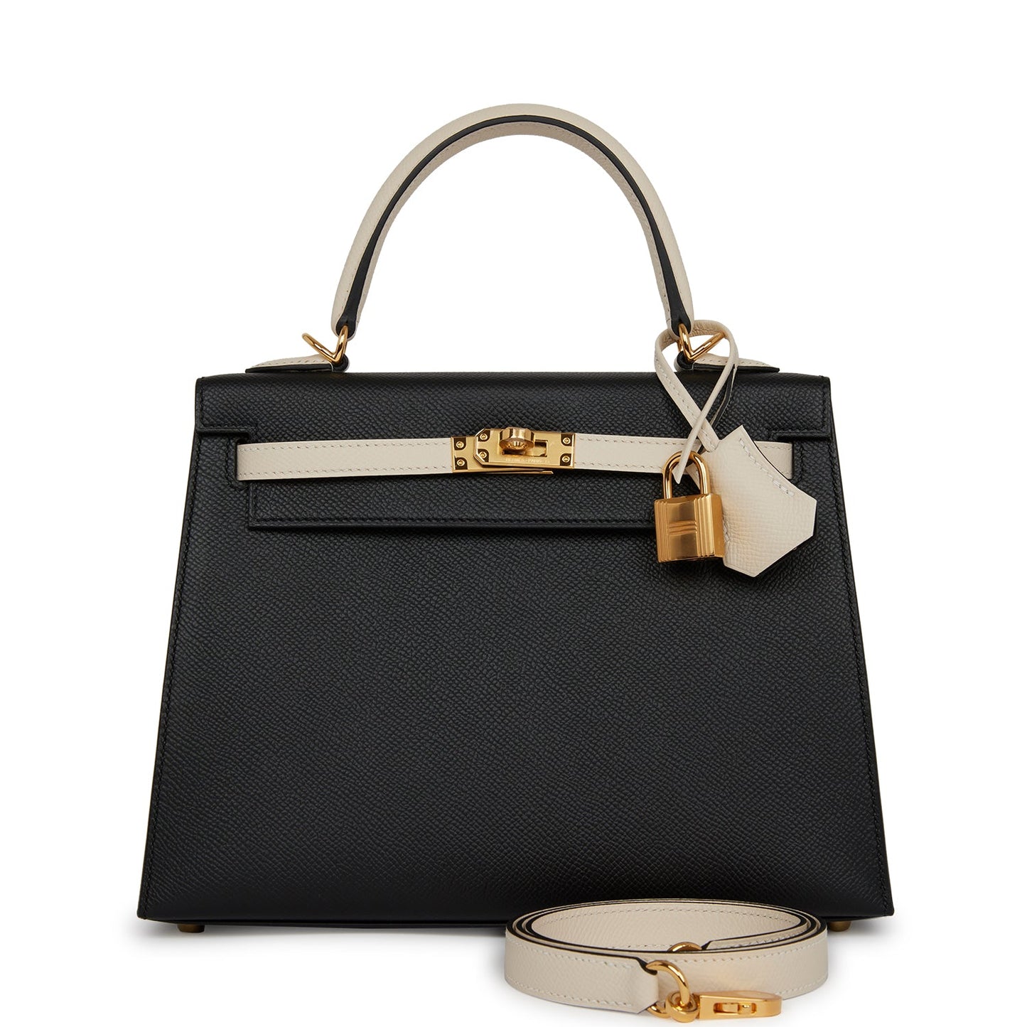 Hermes Special Order (HSS) Kelly Sellier 25 Black and Nata Epsom Permabrass Hardware