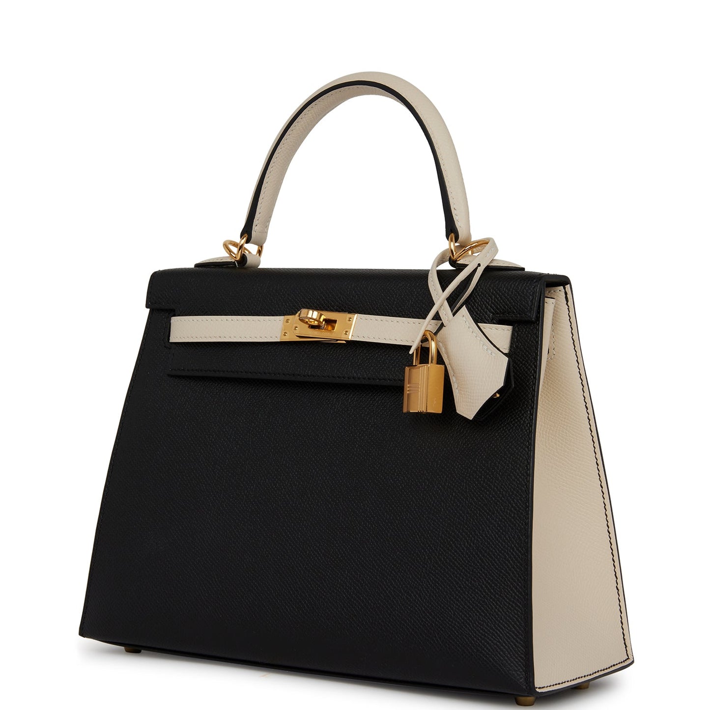 Hermes Special Order (HSS) Kelly Sellier 25 Black and Nata Epsom Permabrass Hardware