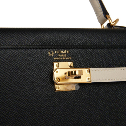 Hermes Special Order (HSS) Kelly Sellier 25 Black and Nata Epsom Permabrass Hardware