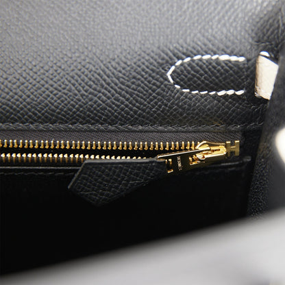 Hermes Special Order (HSS) Kelly Sellier 25 Black and Nata Epsom Permabrass Hardware