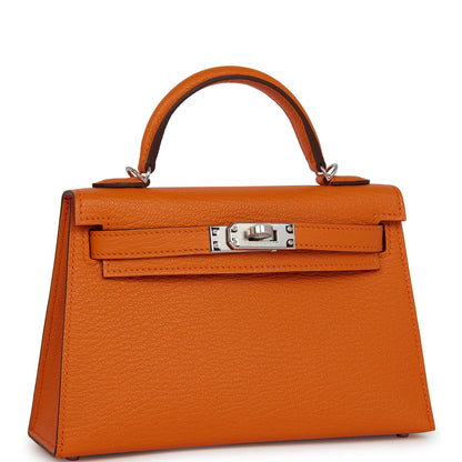 Hermes Kelly Sellier 20 Orange Verso Chèvre Palladium Hardware