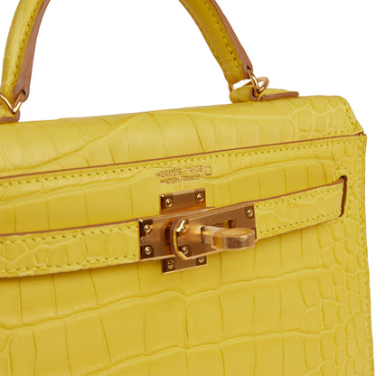 Hermes Kelly Sellier 20 Mimosa Matte Alligator Gold Hardware