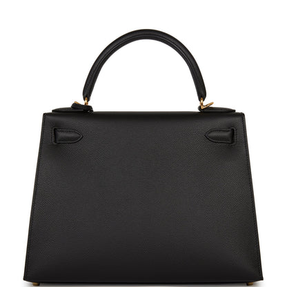 Hermes Kelly Sellier 28 Black Epsom Gold Hardware