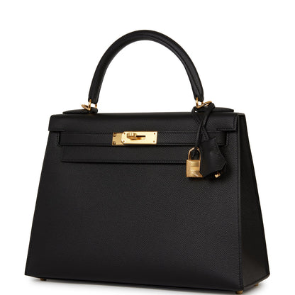 Hermes Kelly Sellier 28 Black Epsom Gold Hardware