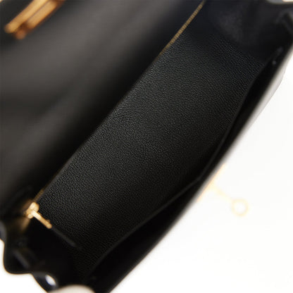 Hermes Kelly Sellier 28 Black Epsom Gold Hardware