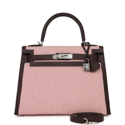 Hermes Quadrille Kelly Sellier 28 Rouge Sellier Toile and Swift Palladium Hardware