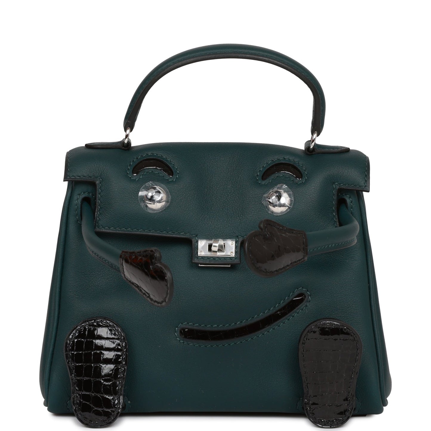 Hermes "Quelle Idolle" Kelly Doll Touch Vert Cypress Swift and Black Shiny Alligator Palladium Hardware