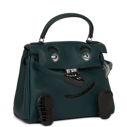 Hermes "Quelle Idolle" Kelly Doll Touch Vert Cypress Swift and Black Shiny Alligator Palladium Hardware