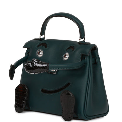 Hermes "Quelle Idolle" Kelly Doll Touch Vert Cypress Swift and Black Shiny Alligator Palladium Hardware