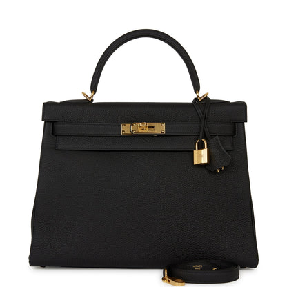 Hermes Kelly Retourne 32 Black Togo Gold Hardware