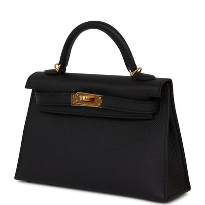 Hermes Kelly Sellier 20 Black Epsom Gold Hardware