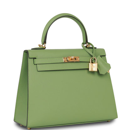 Hermes Kelly Sellier 25 Vert Criquet Epsom Gold Hardware