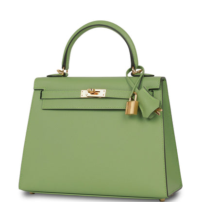 Hermes Kelly Sellier 25 Vert Criquet Epsom Gold Hardware