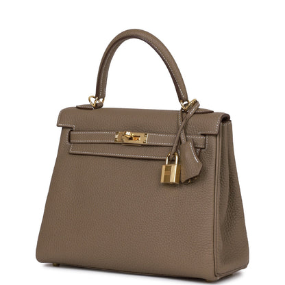 Hermes Kelly Retourne 25 Etoupe Togo Gold Hardware