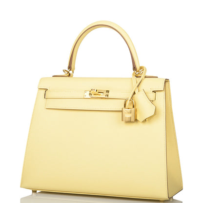 Hermes Kelly Sellier 25 Jaune Poussin Epsom Gold Hardware