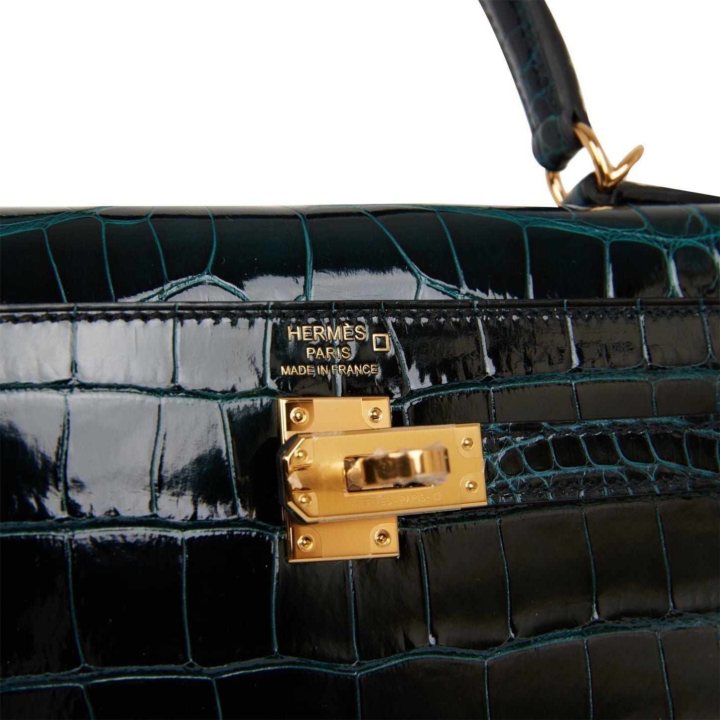 Hermes Kelly Sellier 25 Vert Rousseau Shiny Alligator Gold Hardware