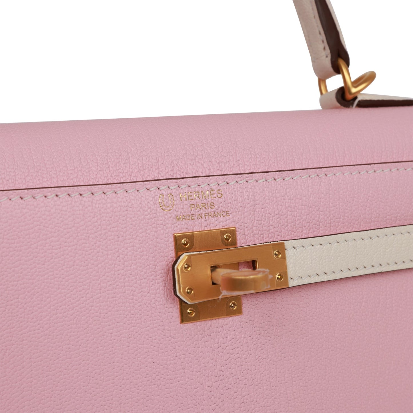 Hermes Special Order (HSS) Kelly Sellier 25 Rose Sakura and Nata Chevre Brushed Gold Hardware