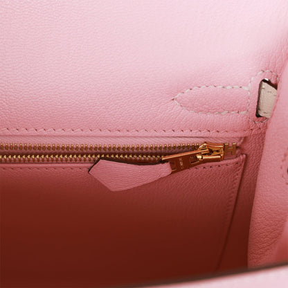 Hermes Special Order (HSS) Kelly Sellier 25 Rose Sakura and Nata Chevre Brushed Gold Hardware