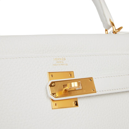 Hermes Kelly Retourne 28 White Clemence Gold Hardware