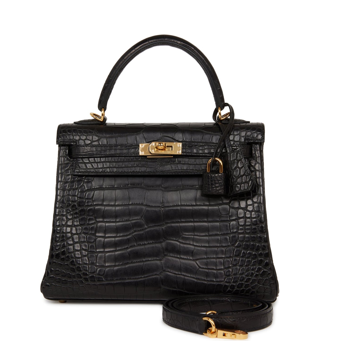 Hermes Kelly Retourne 25 Black Matte Alligator Gold Hardware