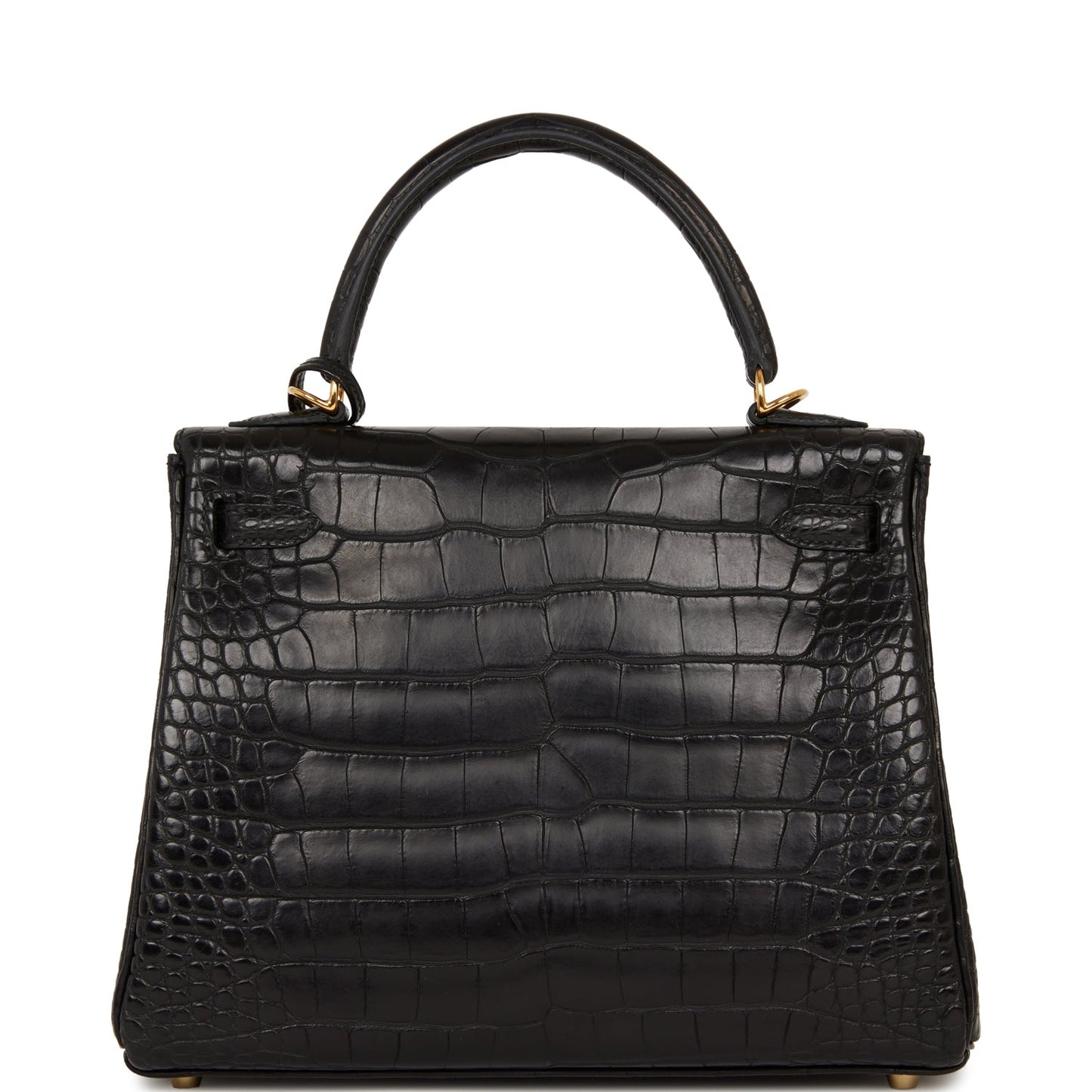 Hermes Kelly Retourne 25 Black Matte Alligator Gold Hardware