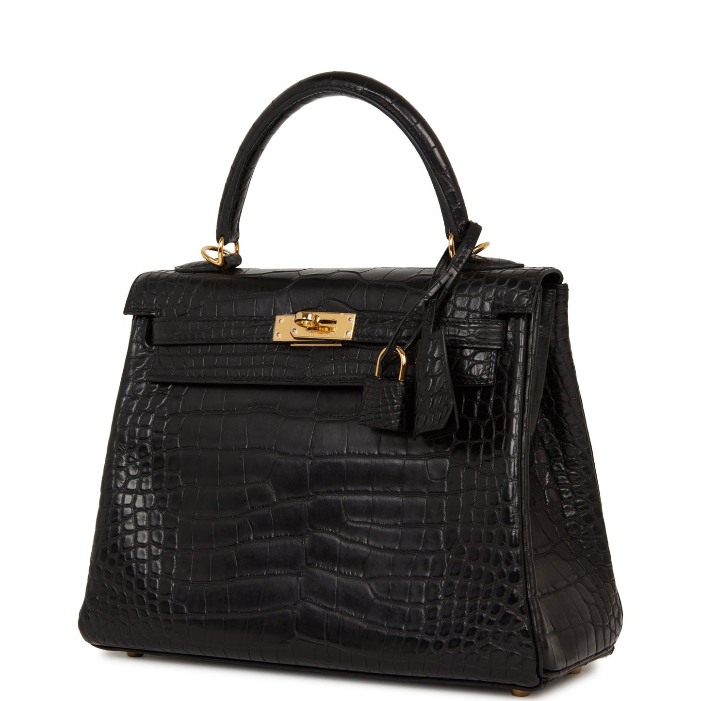 Hermes Kelly Retourne 25 Black Matte Alligator Gold Hardware