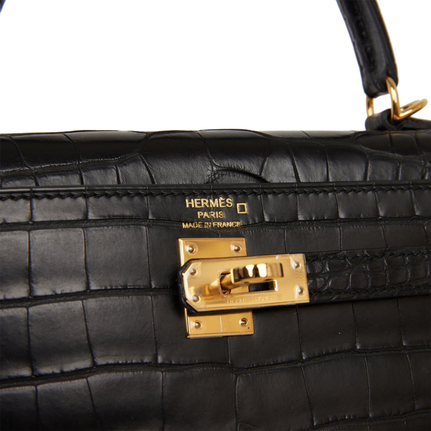 Hermes Kelly Retourne 25 Black Matte Alligator Gold Hardware