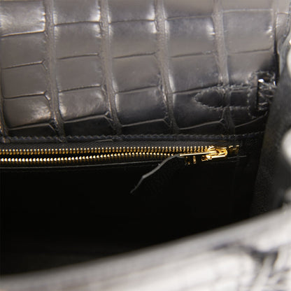 Hermes Kelly Retourne 25 Black Matte Alligator Gold Hardware