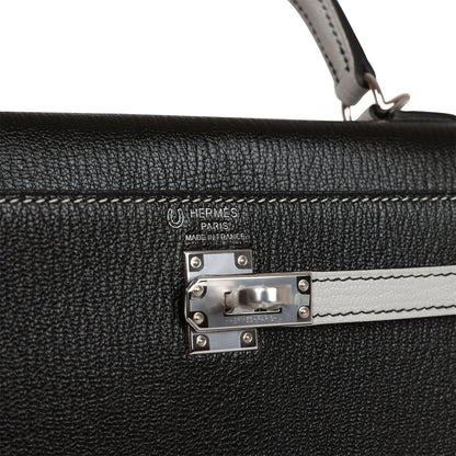 Hermes Special Order (HSS) Kelly Sellier 25 Black and Gris Perle Chevre Palladium Hardware