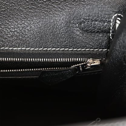 Hermes Special Order (HSS) Kelly Sellier 25 Black and Gris Perle Chevre Palladium Hardware