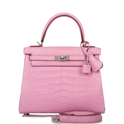 Hermes Kelly Retourne 25 Bubblegum 5P Matte Alligator Palladium Hardware