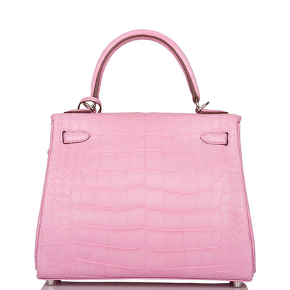 Hermes Kelly Retourne 25 Bubblegum 5P Matte Alligator Palladium Hardware