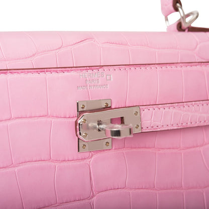 Hermes Kelly Retourne 25 Bubblegum 5P Matte Alligator Palladium Hardware