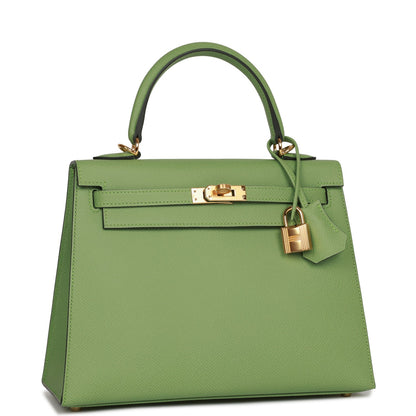 Hermes Kelly Sellier 25 Vert Criquet Epsom Gold Hardware