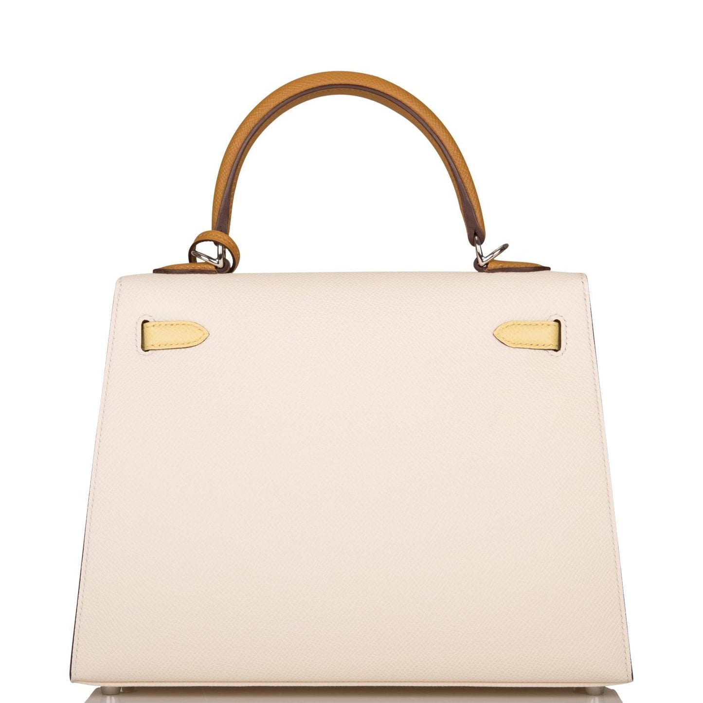 Hermes Kelly Sellier 25 Tri-Color Nata, Jaune Poussin and Sesame Epsom Palladium Hardware