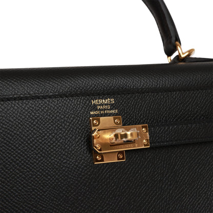 Hermes Kelly Sellier 25 Black Epsom Gold Hardware