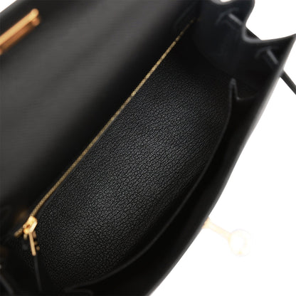 Hermes Kelly Sellier 25 Black Epsom Gold Hardware