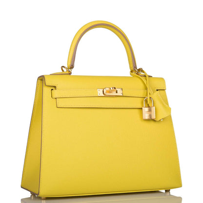 Hermes Kelly Sellier 25 Lime Epsom Gold Hardware