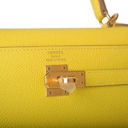 Hermes Kelly Sellier 25 Lime Epsom Gold Hardware