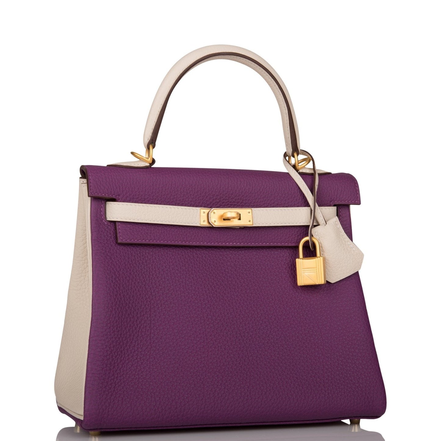 Hermes Special Order (HSS) Kelly Retourne 25 Anemone and Craie Togo Brushed Gold Hardware