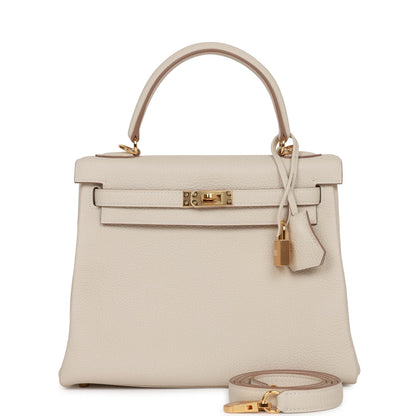 Hermes Kelly Retourne 25 Craie Togo Gold Hardware