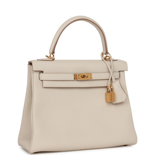 Hermes Kelly Retourne 25 Craie Togo Gold Hardware