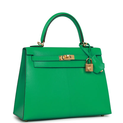 Hermes Kelly Sellier 25 Menthe Chevre Gold Hardware