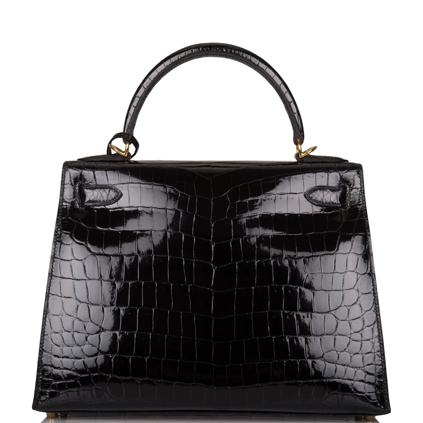 Hermes Kelly Sellier 28 Black Shiny Niloticus Crocodile Gold Hardware