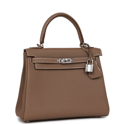 Hermes Kelly Retourne 25 Etoupe Togo Palladium Hardware