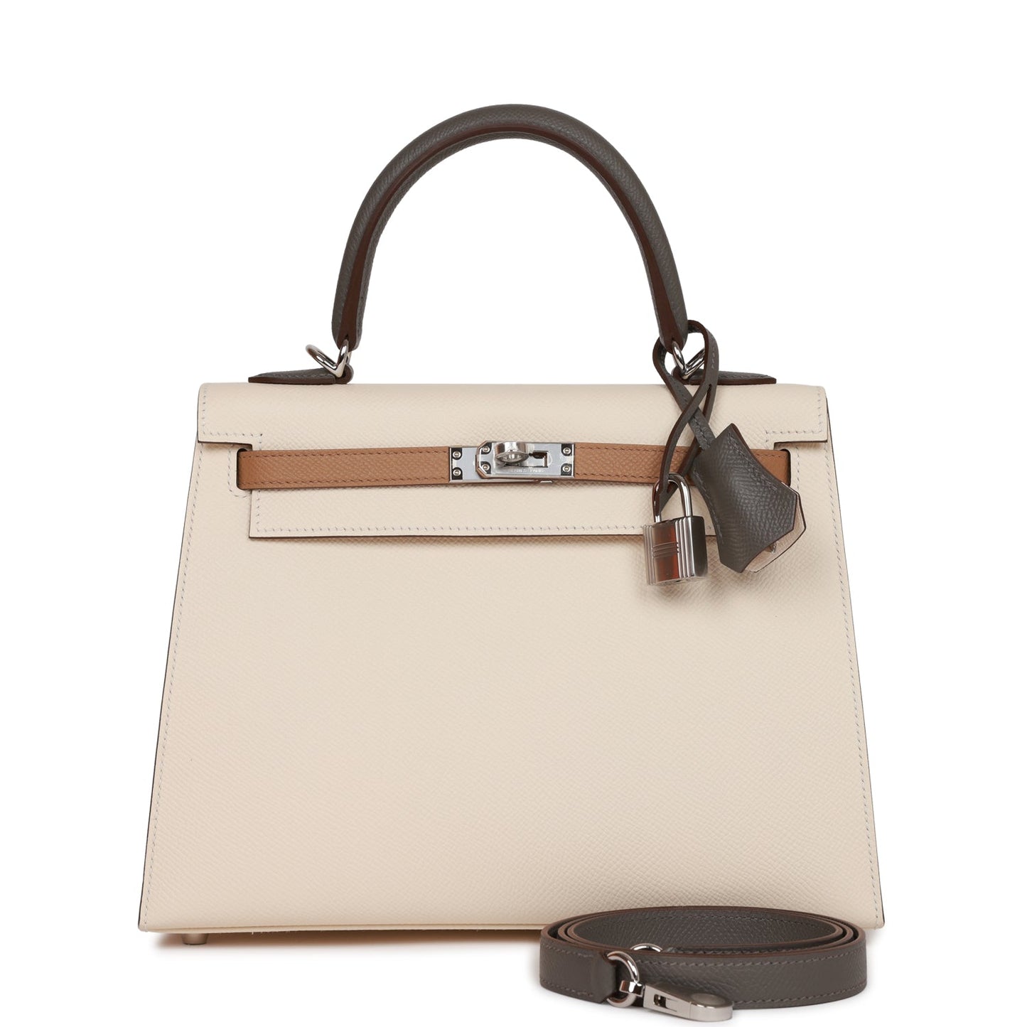 Hermes Kelly Sellier 25 Tri-Color Nata, Chai and Gris Meyer Epsom Palladium Hardware