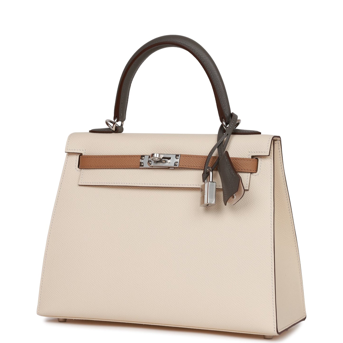 Hermes Kelly Sellier 25 Tri-Color Nata, Chai and Gris Meyer Epsom Palladium Hardware