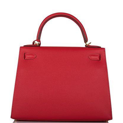 Hermes Kelly Sellier 28 Rouge Casaque Epsom Gold Hardware