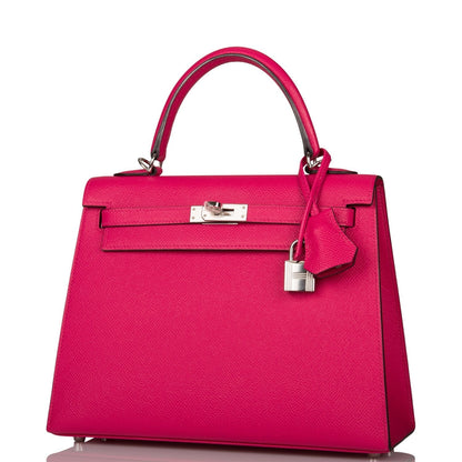 Hermes Kelly Sellier 25 Rose Mexico Epsom Palladium Hardware